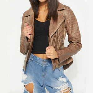 New With Tag Gray Washed Cinched Moto Jacket